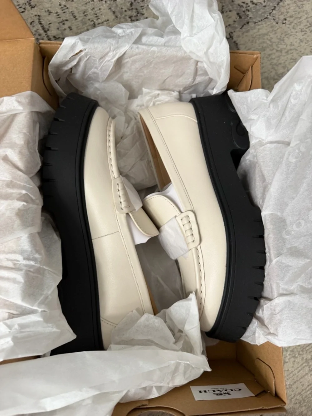 Coach Ruthie Leather Cream Platform Loafers with Black Lug Sole - Picture 6 of 6